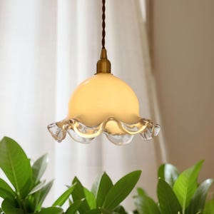French Bud Glass Chandelier | Handmade Floral Glass Brass Pendant | Retro Flower Pendant Light Fixture | Dining Room Light | Home Art Decor