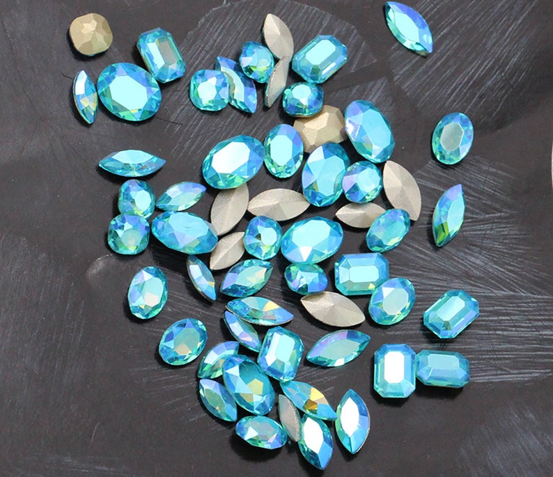 Mixed Shape Fluorescence Aquamarine Point Back Rhinestone Nail Art Beads Jewellery Making Glitter Glass Rhinestones Diy Nail Art Stones