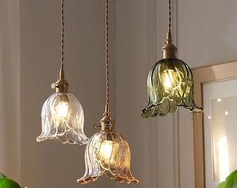 Vintage Wing Glass Chandelier | Handmade Floral Glass Pendant | Pendant Light Fixture | Flower Modern Dining Room Light | Home Art Decor