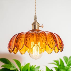 Pothos Flower Glass Chandelier | Handmade Floral Glass Pendant | Pendant Light Fixture | Vintage Flowers Dining Room Light | Home Art Decor