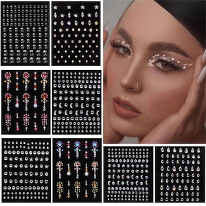 Disposable Tattoo Stickers Face Jewelry Color Crystal Diamond DIY Eyes Face Body Waterproof Makeup Decorations Rhinestones