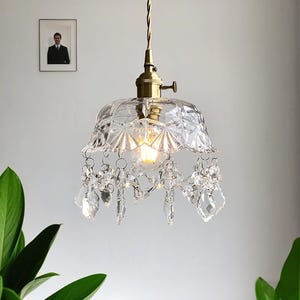 Vintage Brass Glass Chandelier | Handmade Glass Crystal Pendant | Pendant Light Fixture | Modern Dining Room Crystal Lamp | Home Art Decor