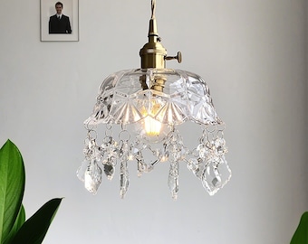 Vintage Brass Glass Chandelier | Handmade Glass Crystal Pendant | Pendant Light Fixture | Modern Dining Room Crystal Lamp | Home Art Decor