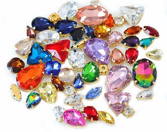 50pcs Mixed Colors Sew On Rhinestone in Claw, Diy Dress Stones, Mixed Shape Glass Rhinestones For Clothing, Sew On Rhinestone With Claw