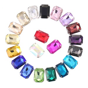 50 Pcs Rectangular Octagonal Sew On Rhinestone in Claw,23 Colors Glass Rhinestone,DIY Dress Gem Rhinestones With Claw,Clothing Accessories