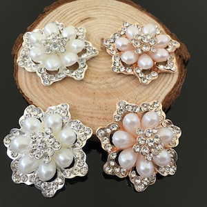 10 Pcs Rhinestone Metal Flower Embellishment,Pearl Rhinestone Ornament,Rhinestone Pearl Flowers Cabochon, Wedding Clothing Decor, Wholesale