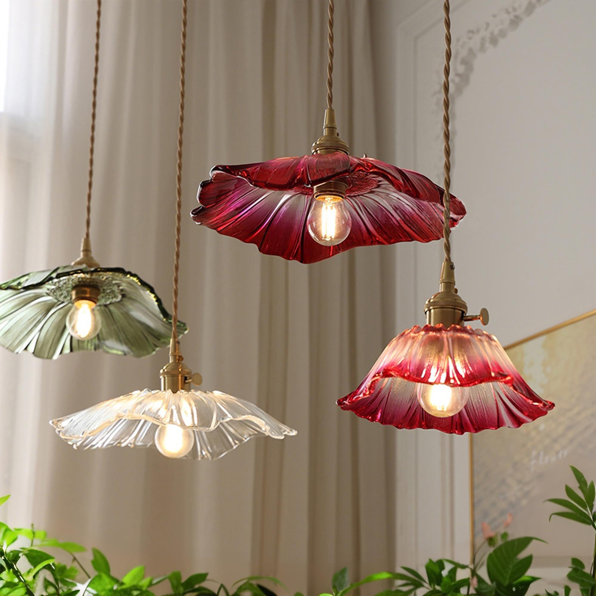 Żyrandol ze szkła Lotus Leaf | Ręcznie wykonany szklany wisiorek ze słonecznikiem | Lampa wisząca | Lampa do jadalni Flowers | Wystrój domu