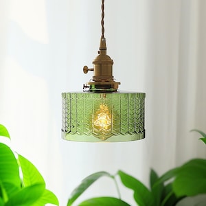 Green Glass Chandelier | Handmade Green Glass Pendant Light | Pendant Light Fixture | Vintage Flower Dining Room Light | Home Art Decor