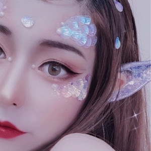 Fish Scales And Shell Face Sticker,Mackerel Makeup,Pearl Eye Tail Makeup Ornaments, Halloween Face Decoration, Bride Eye Make-up Accessories