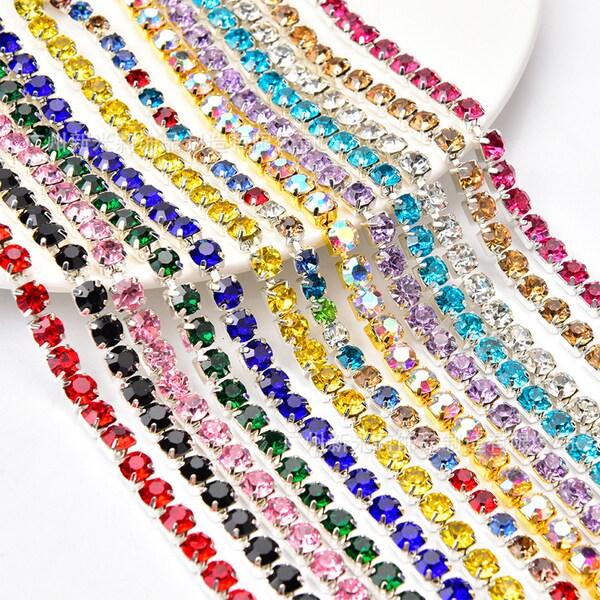 10 Yards Verre Cristal Griffe Strass Chaîne De Nombreuses Couleurs 2-6mm, DIY Mobile Téléphone Nail Pâte Strass Vêtements ou Sac Accessoires Décoratifs