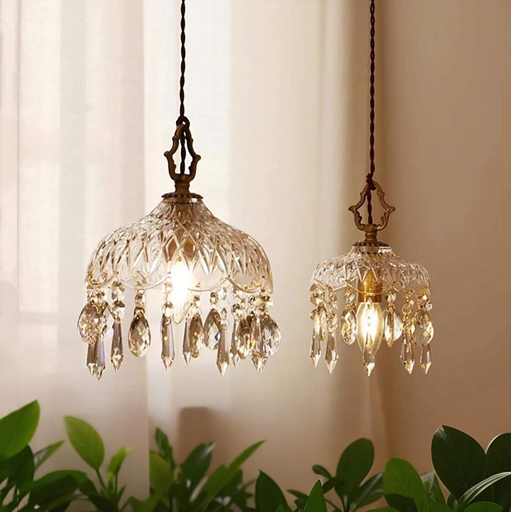 French Vintage Brass Glass Chandelier | Handmade Glass Crystal Pendant | Pendant Light Fixture | Dining Room Crystal Lamp | Home Art Decor