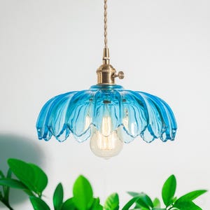 Floral Glass Pendant | Pothos Flower Glass Chandelier | Handmade Pendant Light Fixture | Vintage Flowers Dining Room Light | Home Art Decor