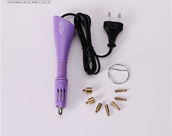 Iron-on HotFix Applicator, 5 Seconds Rapid Heating Up, 7 Tips Hotfix Wand, Pink&Purple Color Applicator, DIY Tools, 7 Interchangeable Tips