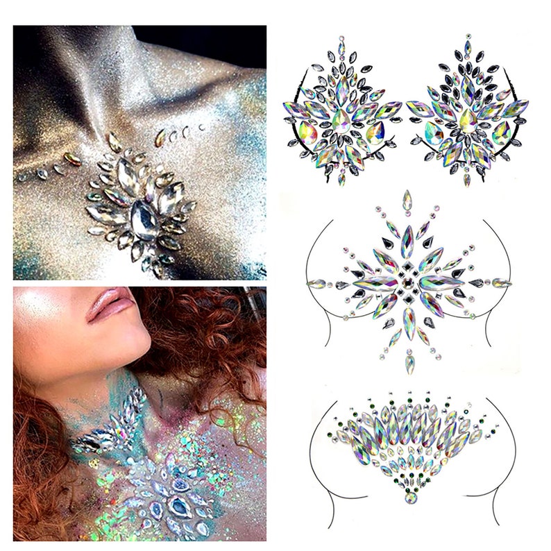 Body Jewels Festival Chest Paste Jewelry Rhinestones for Etsy