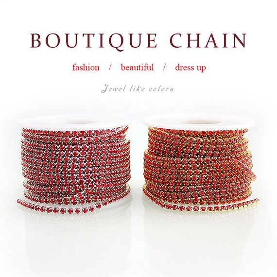 USIX 10 Yards Crystal Rhinestone Close Chain Trimming Claw Chain Multi Size Color Rhinestone Chain for DIY Arts Craft Sewing Jewelry Making Red-Gold Chain SS12//3.0MM