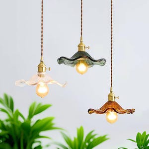 Lotus Leaf Glass Chandelier | Handmade Floral Glass Pendant | Pendant Light Fixture | Vintage Flowers Dining Room Light | Home Art Decor