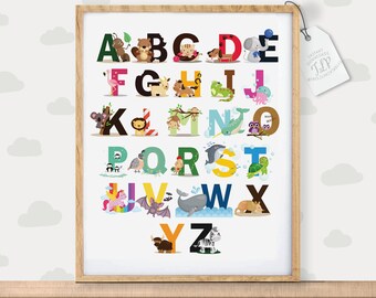 Animal Alphabet Printable, Nursery Wall Art, Baby Room Decor, Animal Printable, Cute Printable, Nursery Printable, Nursery Wall Art