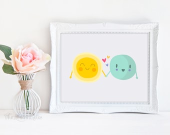 Sun Print, Moon Print, Moon Kids Print, Kids Moon Print, Space Nursery Print, Boys Nursery Wall Art, Kawaii Nursery Print, Yellow Boys Art
