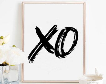 XO Printable, Typography Printable, Beauty Room Decor , Teen Wall Art, Black and White Typography Printable, Wall Art Print, XO Wall Art