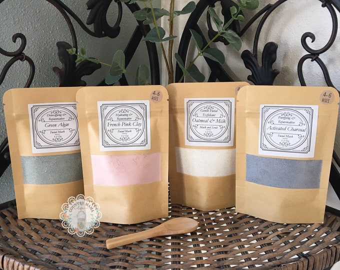All Natural Face Mask, Oat, Milk, Charcoal, Algae, and French Pink Clay Facial Masks. Self Care Gift, Spa Gift, Clay Mask, Treat yourself