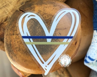 Blue and Gold Line White Heart Clear Background Dishwasher Safe Sticker