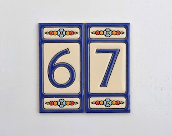 Numbers and letters for wall - "ATALAYA" - Metal frame - Hand painted - Ceramic tile letters and numbers - From Spain - Address number