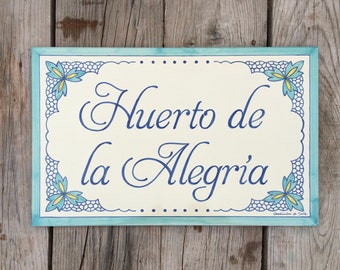 Personalized ceramic floral plaque with name - 20 x 30 cm / 25 x 40 cm - Custom ceramic, decorative tiles, ceramic tiles- From Spain