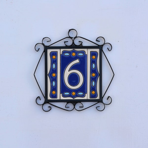 Números y letras para pared - marco de metal - Pintados a mano - Ceramic tile letters and numbers - From Spain - Address number