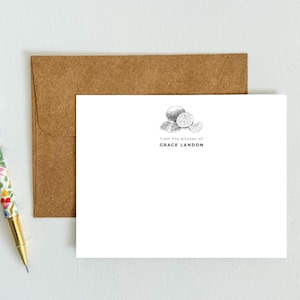 Gepersonaliseerde notitiekaarten set van 12 | Klaar voor mooi briefpapier | Aangepaste handgeschreven naam | Perfect cadeau voor elke gelegenheid | Citroenkeuken