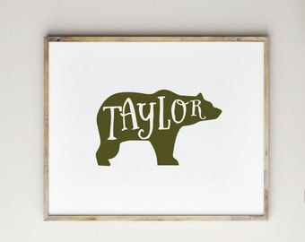 Personalized Baby Boy Name Print | Bear Nursery Wall Art
