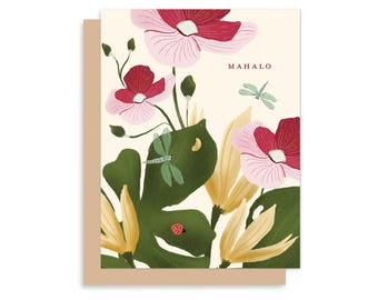 Mahalo Thank You Card: Hand-Drawn Botanical Hawaii Card