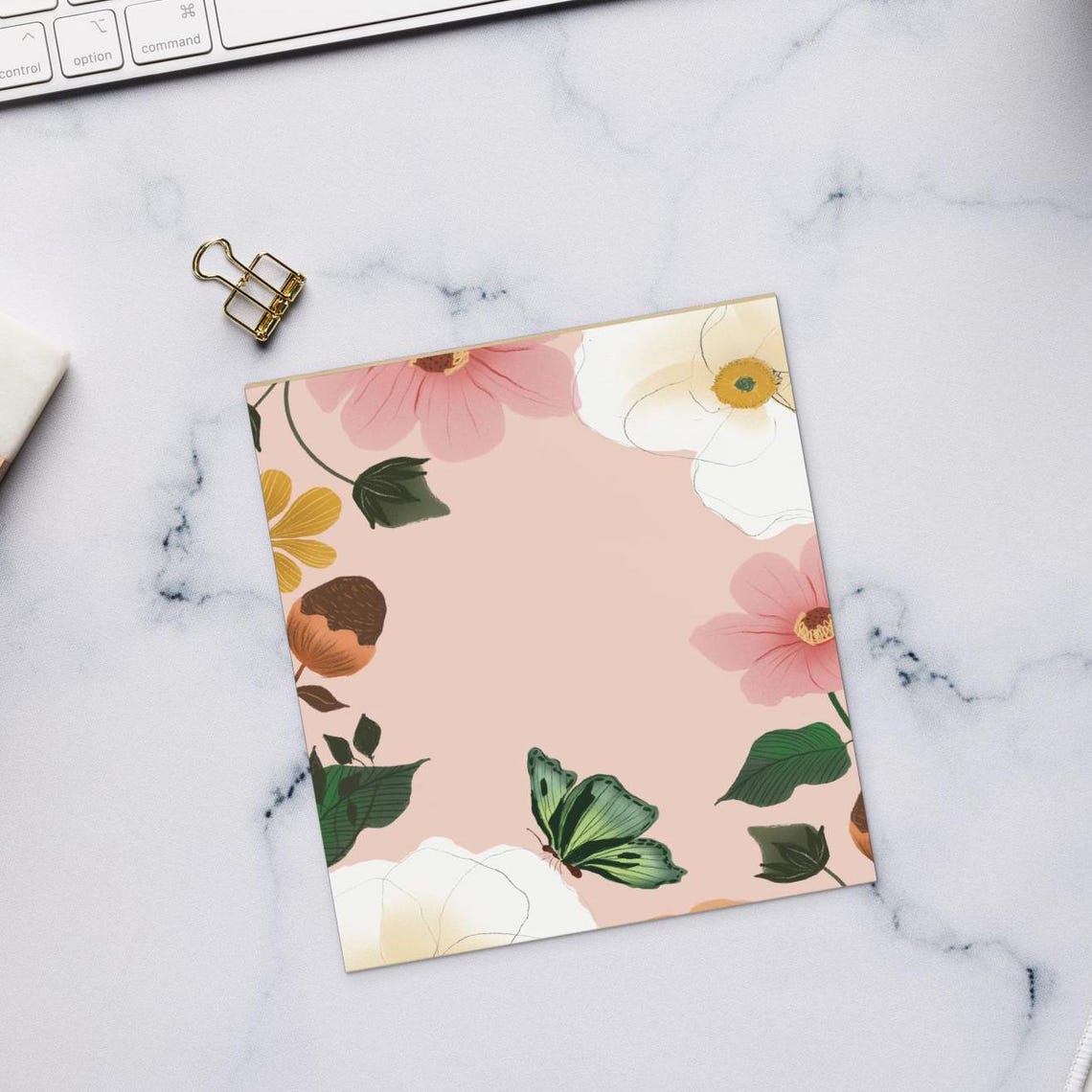 Peach Floral Notepad | Butterfly Stationery Writing Pad - Etsy