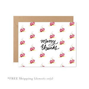 Cherries Thank You Card | Cute & Fun Fruit Card | Red Cherries Many Thanks Greeting | Perfect for Any Occasion
