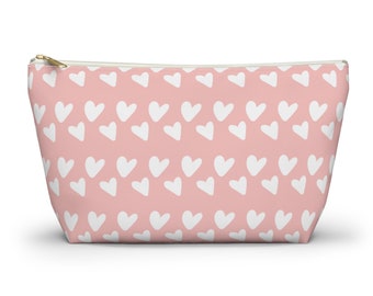 Hearts and Pink Pouch, hearts make up pouch, cute and pretty pouch, hearts make up case, cute hearts case, pink hearts, chic pencil case