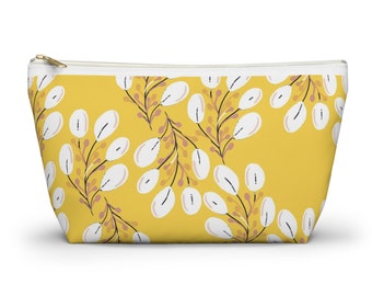 Yellow Pouch, yellow make up pouch, yellow floral pouch, cute make up case, pretty make up pouch