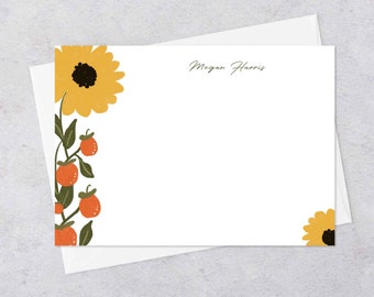 Set of 25 personalized notecards 5x7 | personalized pretty stationery set | gift ready | SUNFLOWER TOMATOES| pretty stationery set
