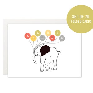 Set of 20- elephant baby card, kids thank you card, baby shower thank you card, animal thank you card, elephant art, birthday thank you