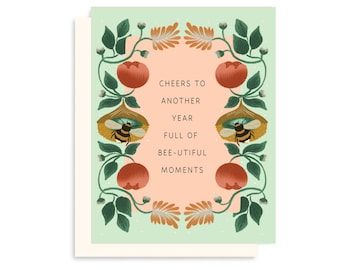 Tarjeta de cumpleaños con diseño de abeja floral, tarjeta artística