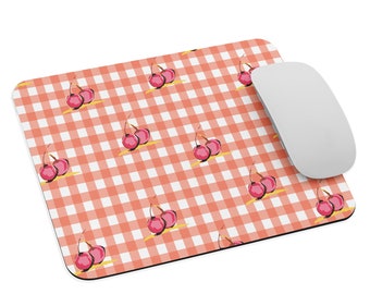 Cherry Mousepad gingham pattern fruity mousepad foodie tech accesories cherries design country mousepad gingham and cherries cute mousepad