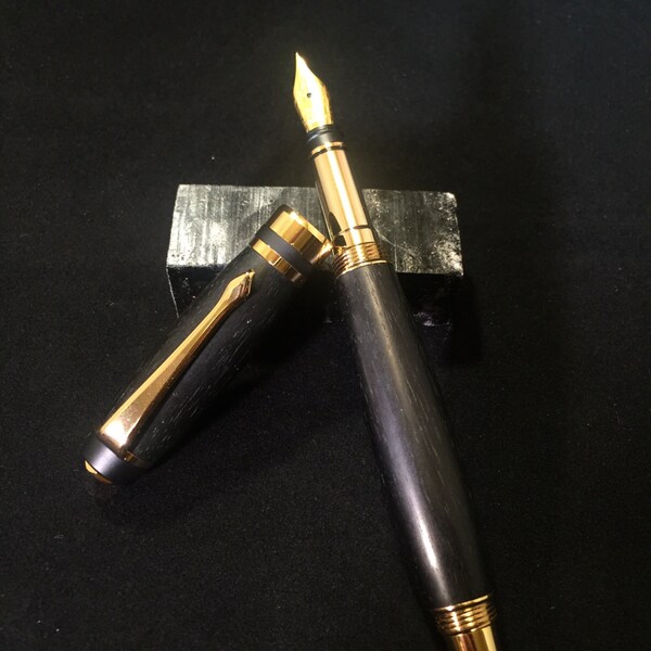 Handmade Ebony Fountain Pen with 24k Gold Hardware