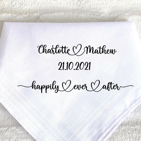 Personalised, Handkerchief, Hankie, Tissue, With Names and Date Gift, Anniversary, Cotton, Two Years Married, Engagement Hankerchief, Hanky