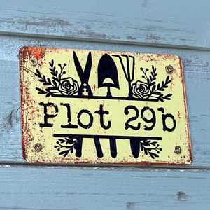 PLOT Number Allotment Plaque Sign, Personalised With Numbers Letters, Name Happy Place, Metal, Decoration, Vintage, Rusty, Garden, Shed image 3
