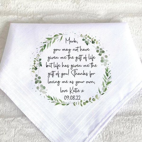 Personalised, STEP, Stepdad, Stepmum,  Handkerchief, Hankie, Tissue, Wedding Day, With Names and Date Gift, Hankerchief, Hanky