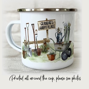 Allotment Enamel Mug, Gardening Garden Plot, Gift  Present Professionally Printed All Around The Cup, Personalised With Name, 10oz Cup,