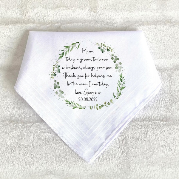 Today A GROOM ALWAYS  Your SON Handkerchief, Hankie, Tissue, Wedding Day, Happy Tears, Mum Gift, Hankerchief, Hanky