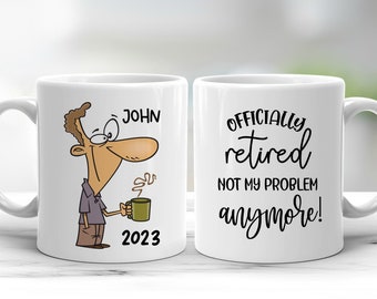Male/ Man, Retirement/ Retire Gift, Personalised Any Name,  Mug Cup 11oz, Double Sided, Retired, Leaving Work, New Job, Pension, 60 65