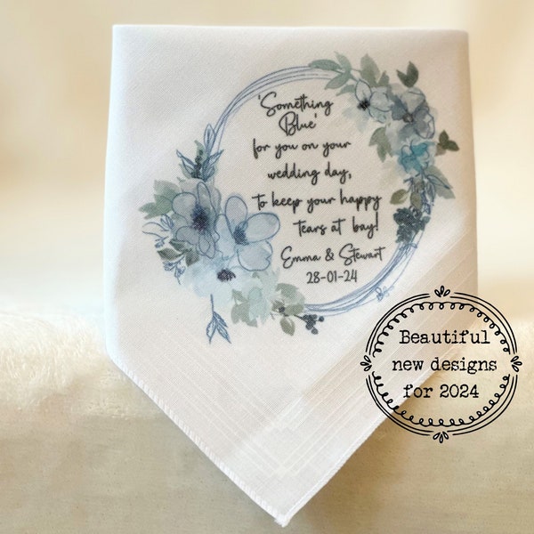 SOMETHING BLUE, Personalised Gift For Bride Handkerchief, Hankie Tissue Wedding Names  Hankerchief, Hanky, Hankies, Gift, Present, Keepsake