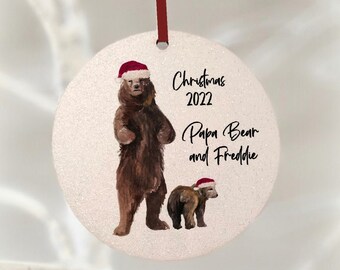 Papabear, Papa Bear,  Christmas 2022, Personalised Name, Bauble, Tree Ornament Wood Wooden, Hanging Decoration, Family,