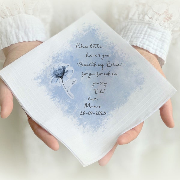 SOMETHING BLUE, Personalised Gift For Bride Handkerchief, Hankie Tissue Wedding Names  Hankerchief, Hanky, Hankies, Gift, Present, Keepsake