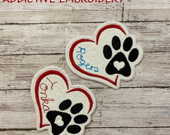 DOG Patch Heart Personalized Iron On Patch Embroidered Custom Applique Name Iron-on